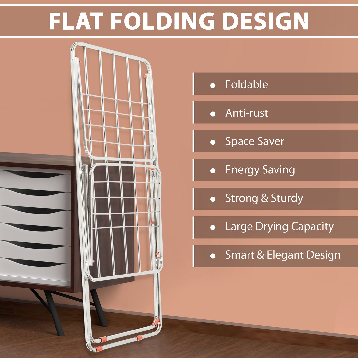 H Houseware Stainless Steel Heavy Duty Foldable Cloth Drying Stand for Balcony