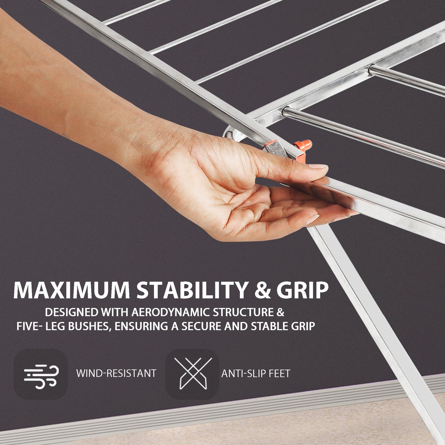 H Houseware Stainless Steel Heavy Duty Foldable Cloth Drying Stand for Balcony