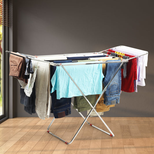 H Houseware Stainless Steel Heavy Duty Foldable Cloth Drying Stand for Balcony