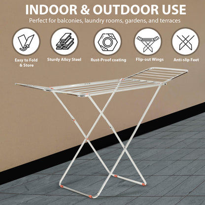 H Houseware Stainless Steel Heavy Duty Foldable Cloth Drying Stand for Balcony