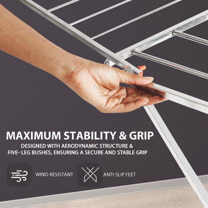 H Houseware Stainless Steel Heavy Duty Foldable Cloth Drying Stand for Balcony