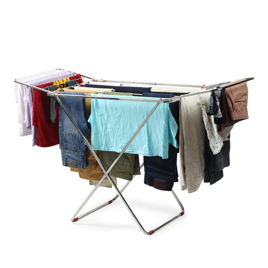 H Houseware Stainless Steel Heavy Duty Foldable Cloth Drying Stand for Balcony