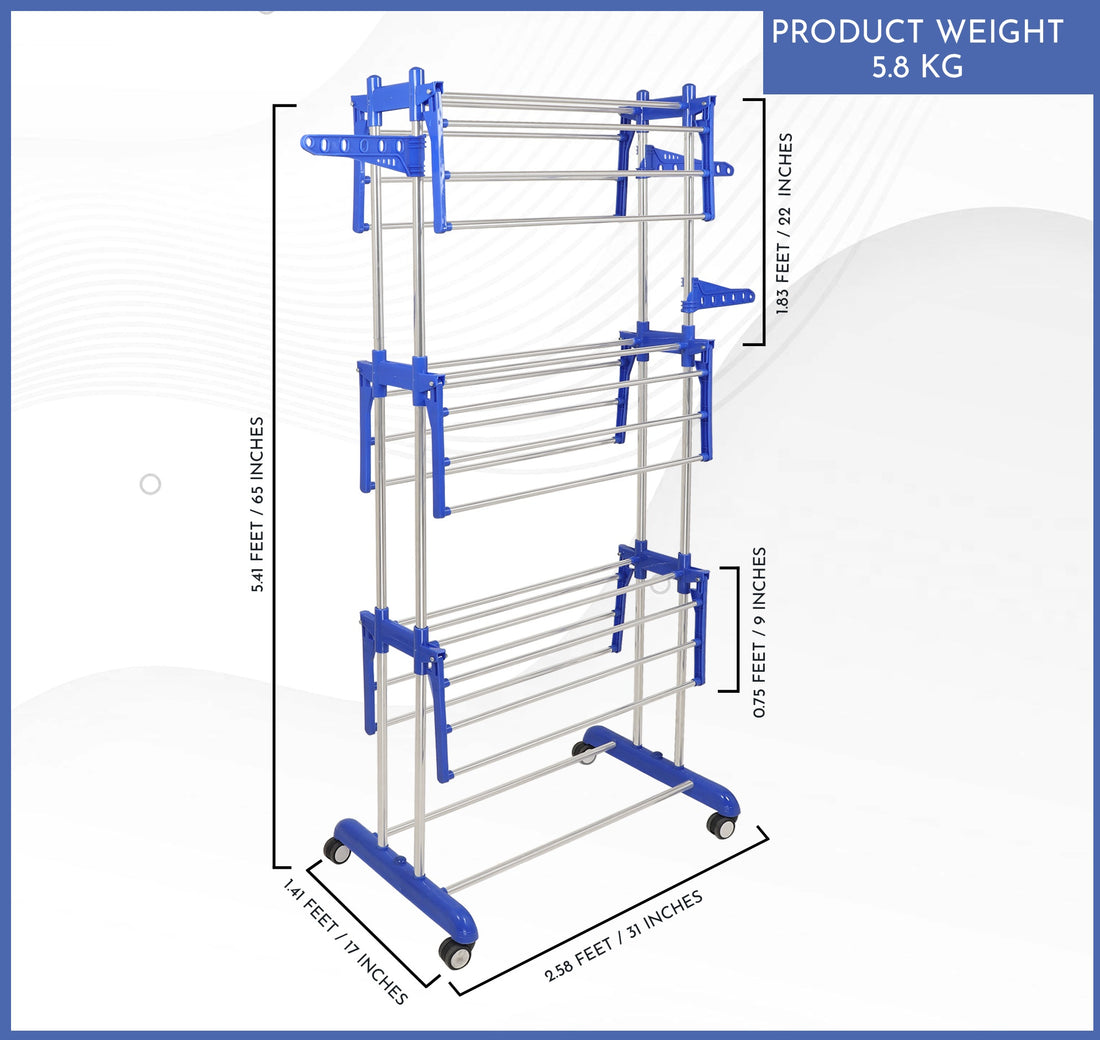 H Houseware Stainless Steel Double Pole 3 Layer Cloth Drying Stand for Balcony