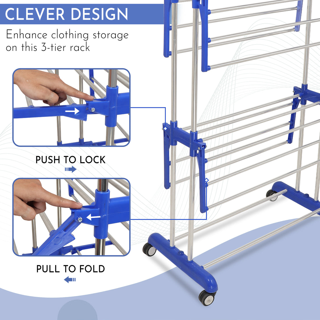 H Houseware Stainless Steel Double Pole 3 Layer Cloth Drying Stand for Balcony