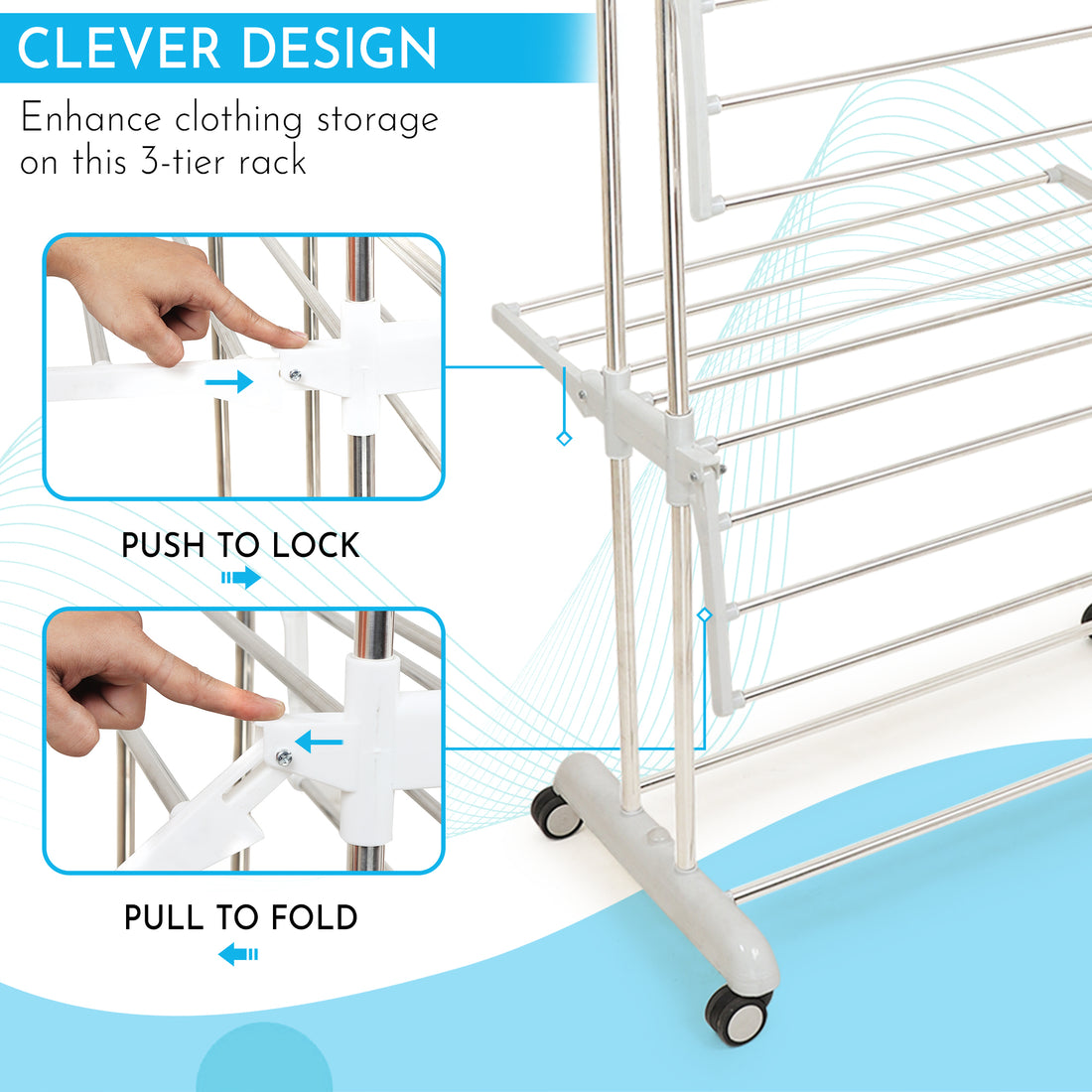 H Houseware Premium Heavy Duty Stainless Steel Foldable Cloth Drying Stand (Pearl White)