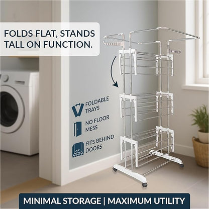 Heavy Duty Stainless Steel 4-Tier Cloth Drying Stand with Wheels | Rustproof & Portable Laundry Rack