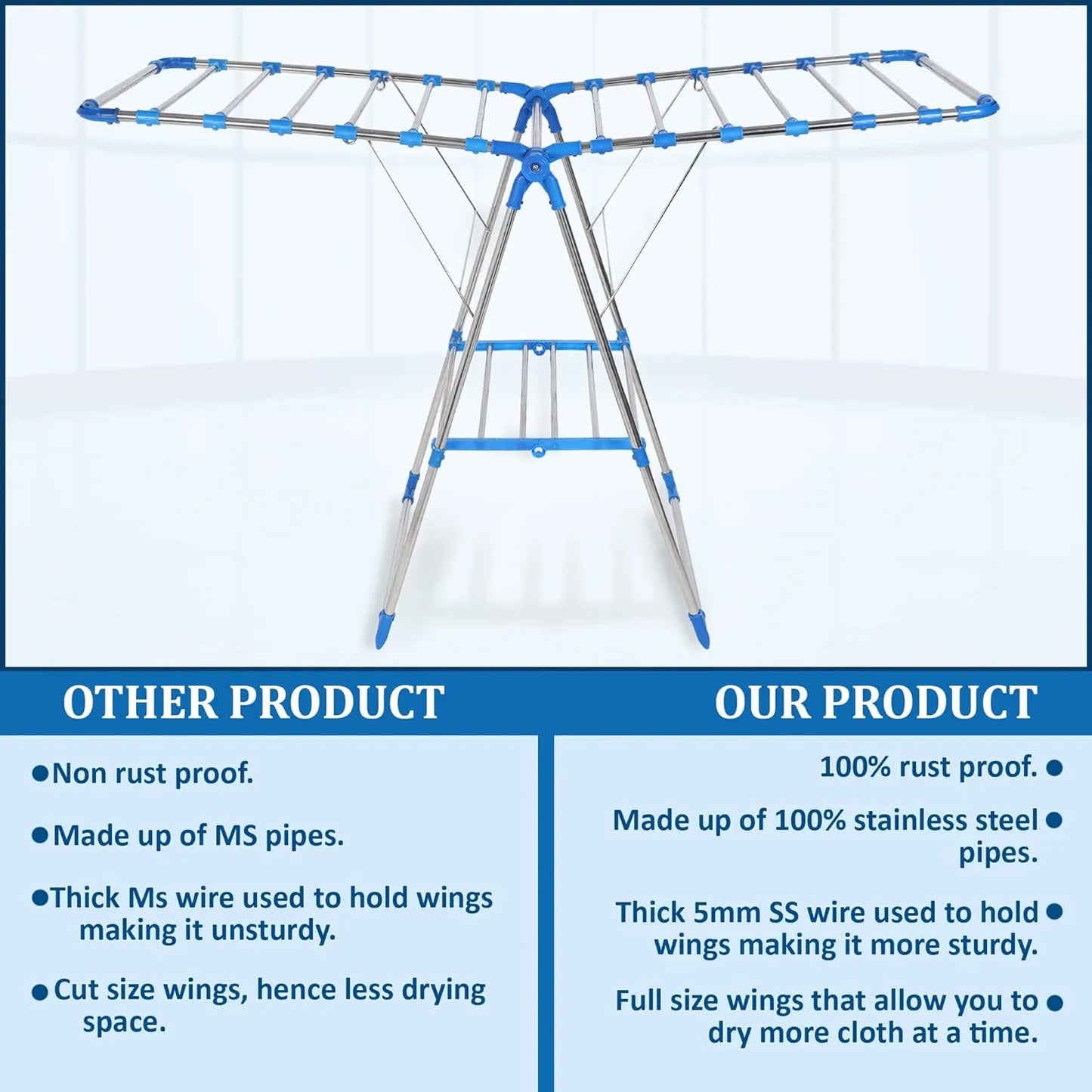H Houseware Foldable Cloth Drying Stand For Balcony (Butterfly Stand),