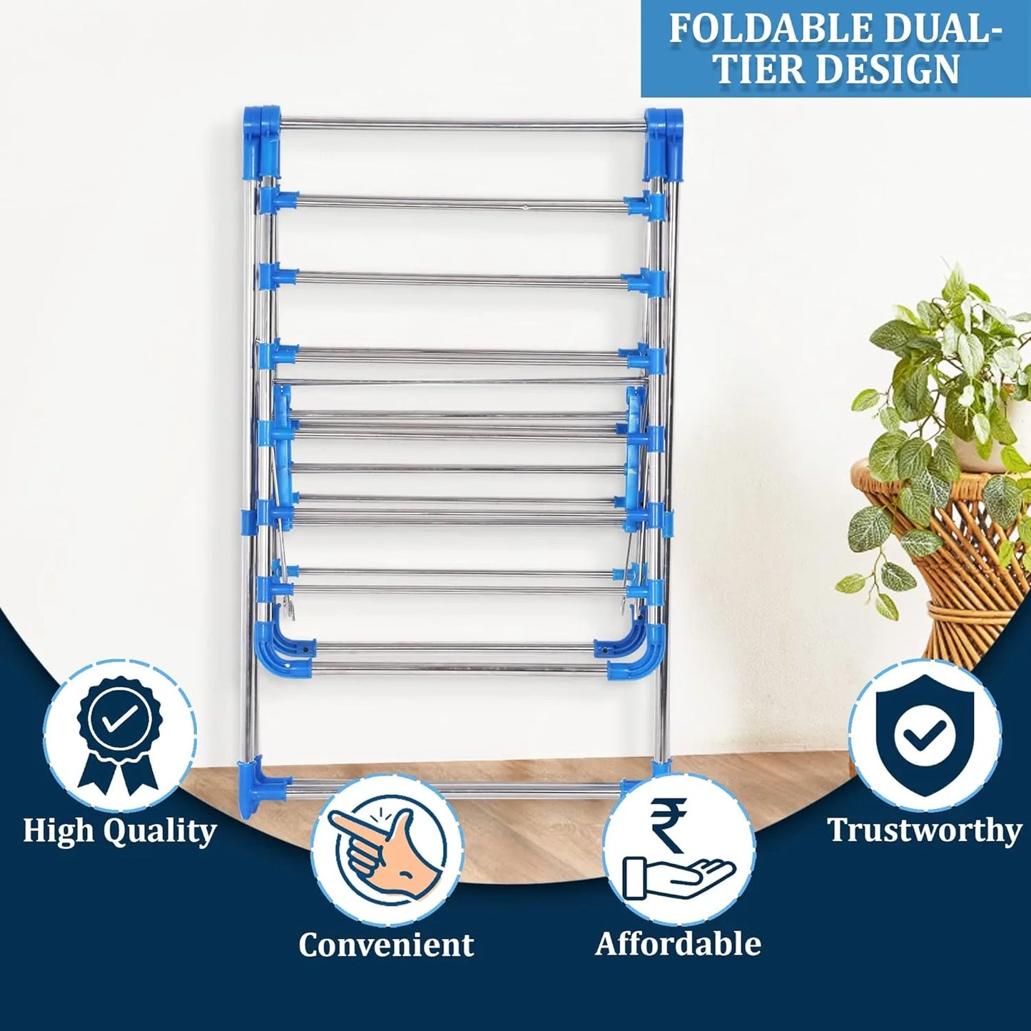 H Houseware Foldable Cloth Drying Stand For Balcony (Butterfly Stand),
