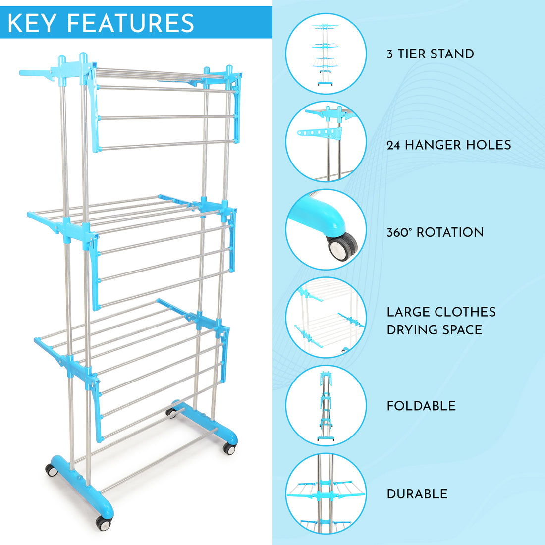 H Houseware Premium Heavy Duty Stainless Steel Foldable Cloth Drying Stand