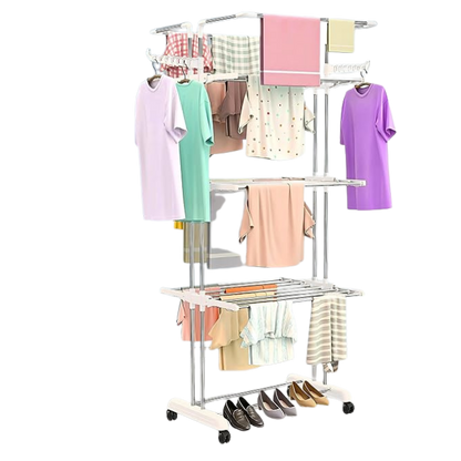 Heavy Duty Stainless Steel 4-Tier Cloth Drying Stand with Wheels | Rustproof & Portable Laundry Rack